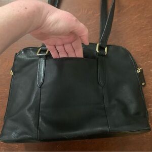 Great American Leather Works Bag Black Leather Double Handle Brass Accents